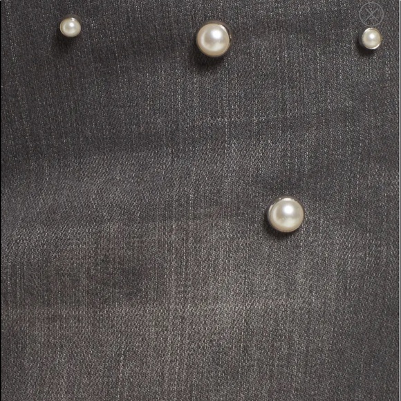 TINSEL Imitation Pearl Embellished Denim Skirt - Picture 7 of 11